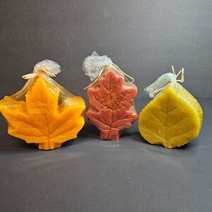 NIS Set of 3 Fall Leaf Candles, Large Green Maroon Orange Maple